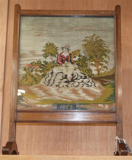 A Victorian woven tapestry firescreen H.60cm approx